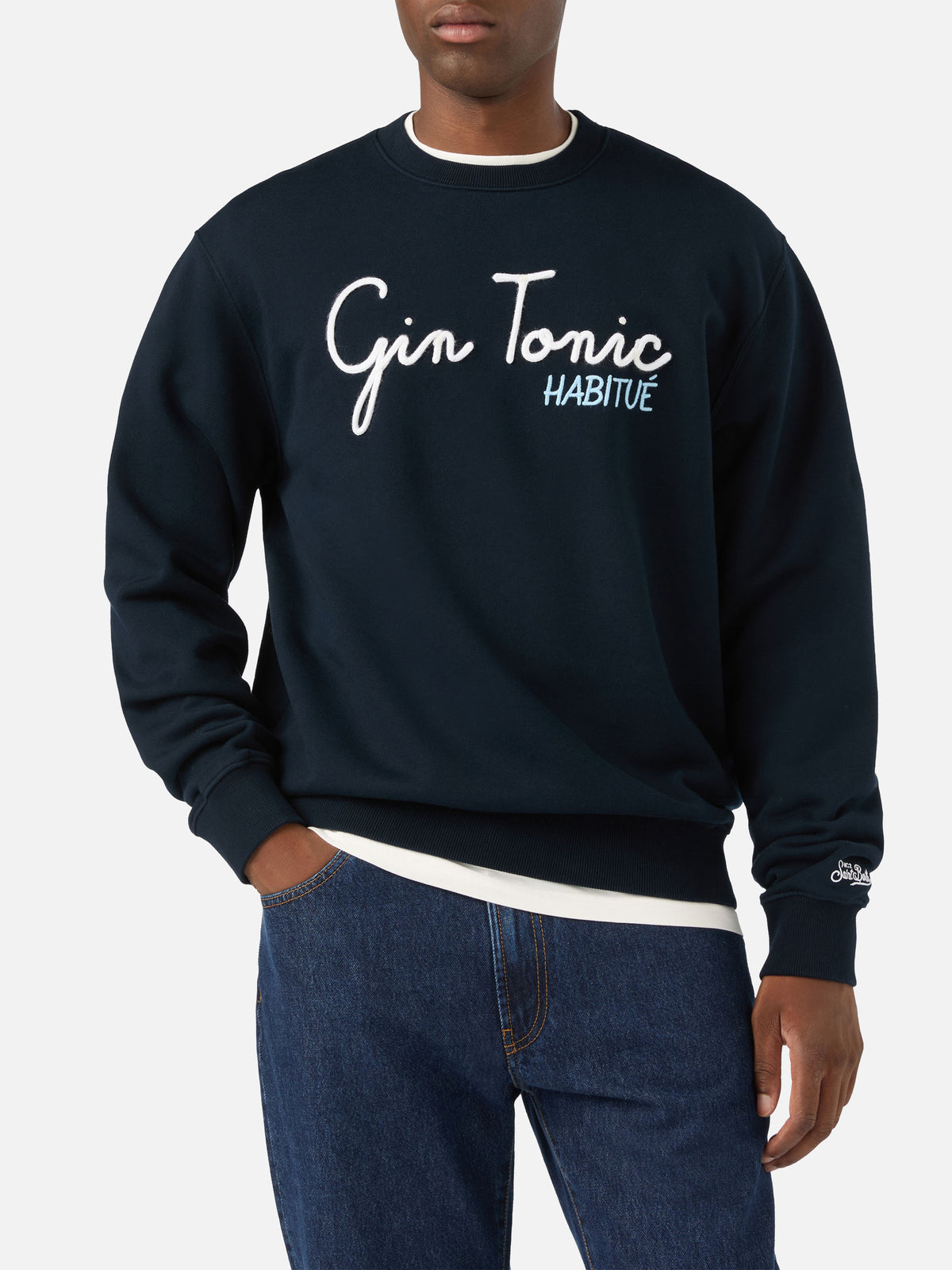Navy blue Soho cotton sweatshirt with Gin Tonic Habitué embroidery