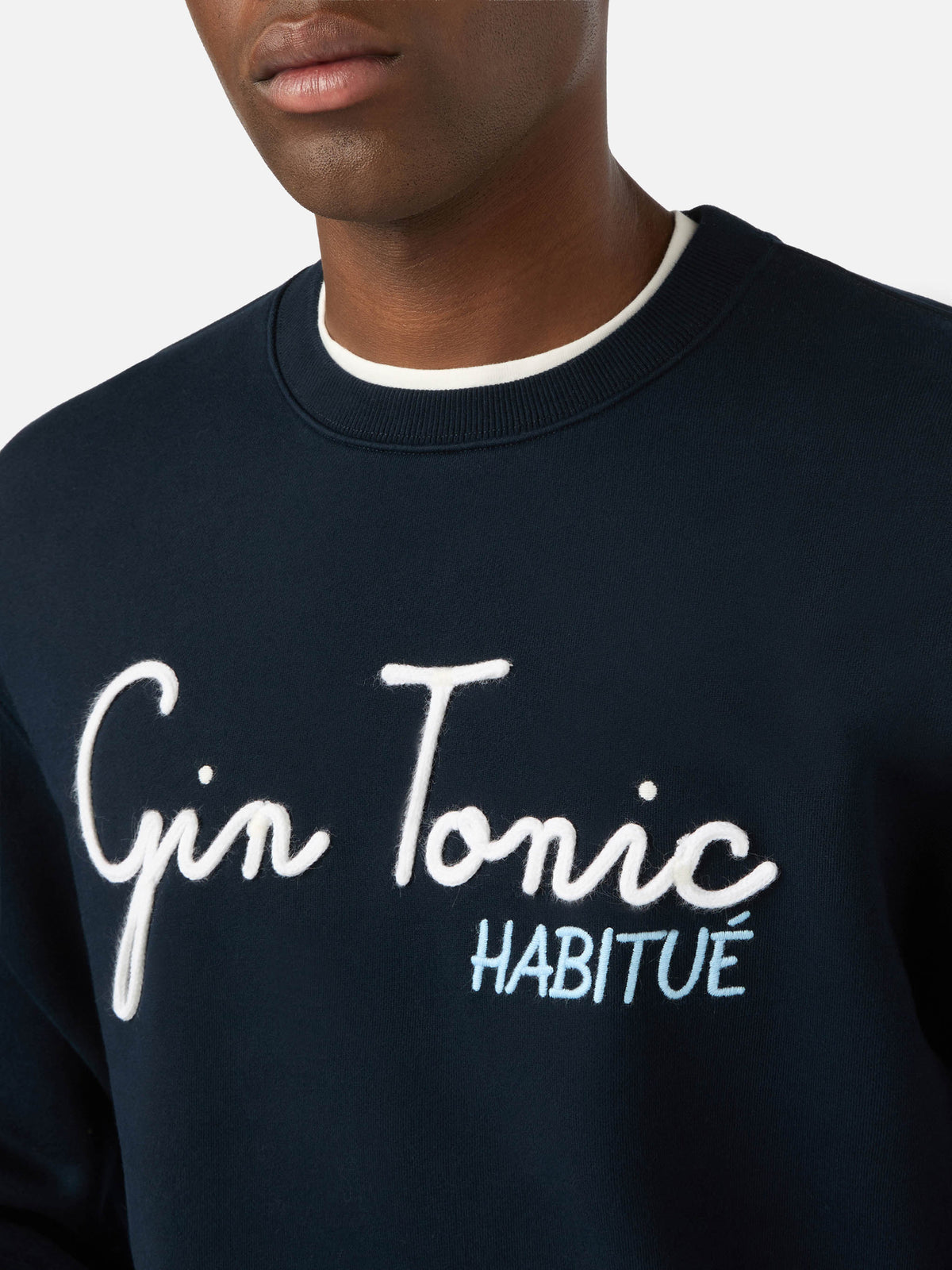 Navy blue Soho cotton sweatshirt with Gin Tonic Habitué embroidery