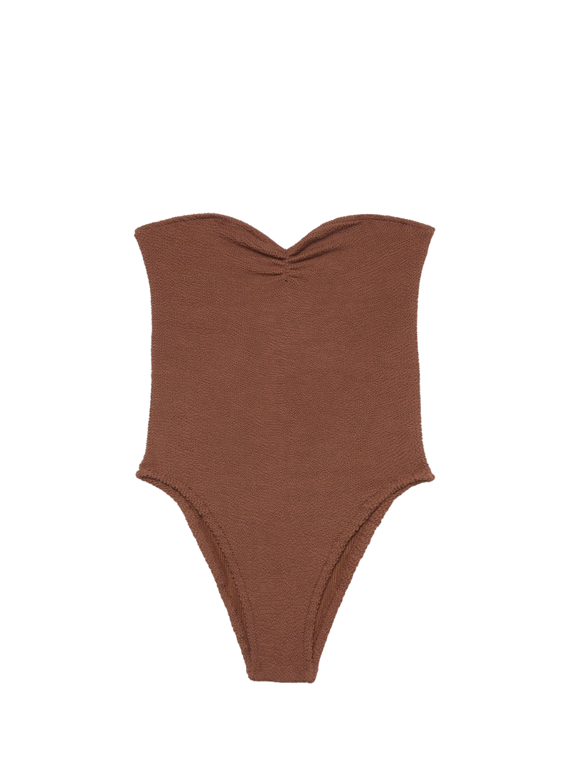 BROWN'S BEACH　36 Soleil brown crinkle strapless one-piece swimsuit – MC2 Saint Barth