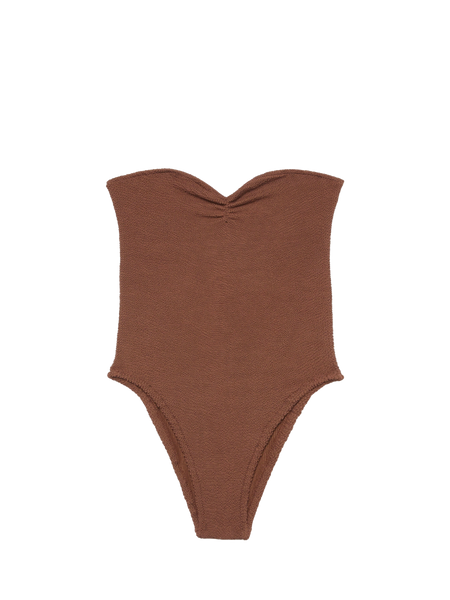 Soleil brown crinkle strapless one-piece swimsuit – MC2 Saint Barth