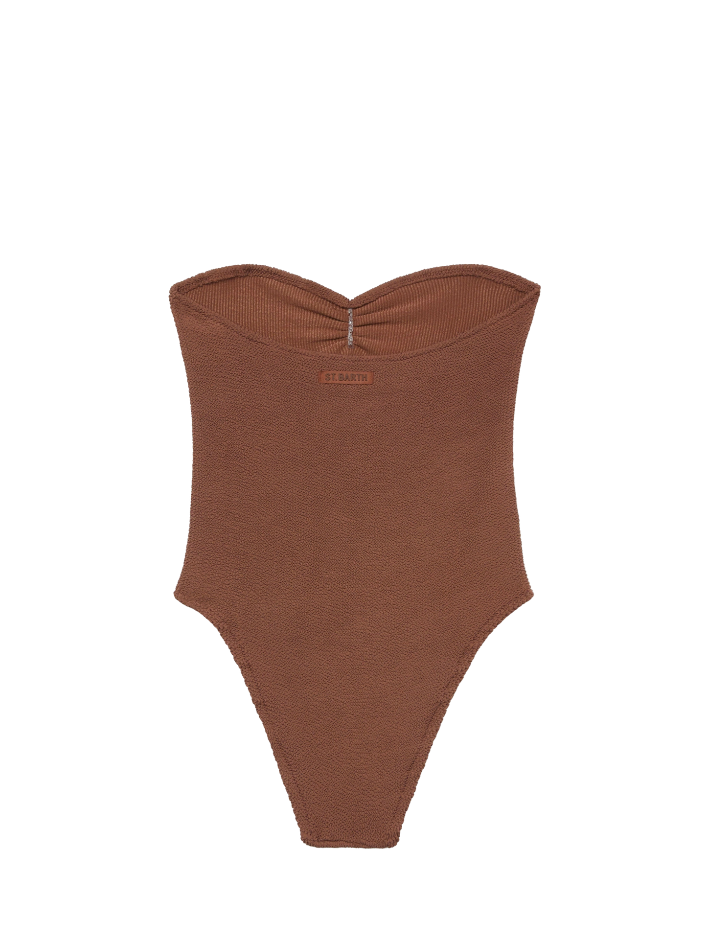 Soleil brown crinkle strapless one-piece swimsuit