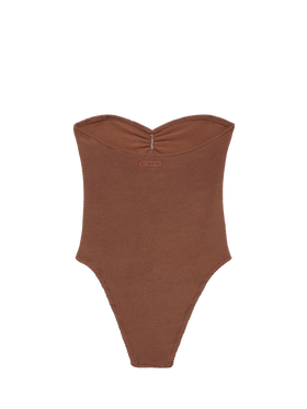 Soleil brown crinkle strapless one-piece swimsuit