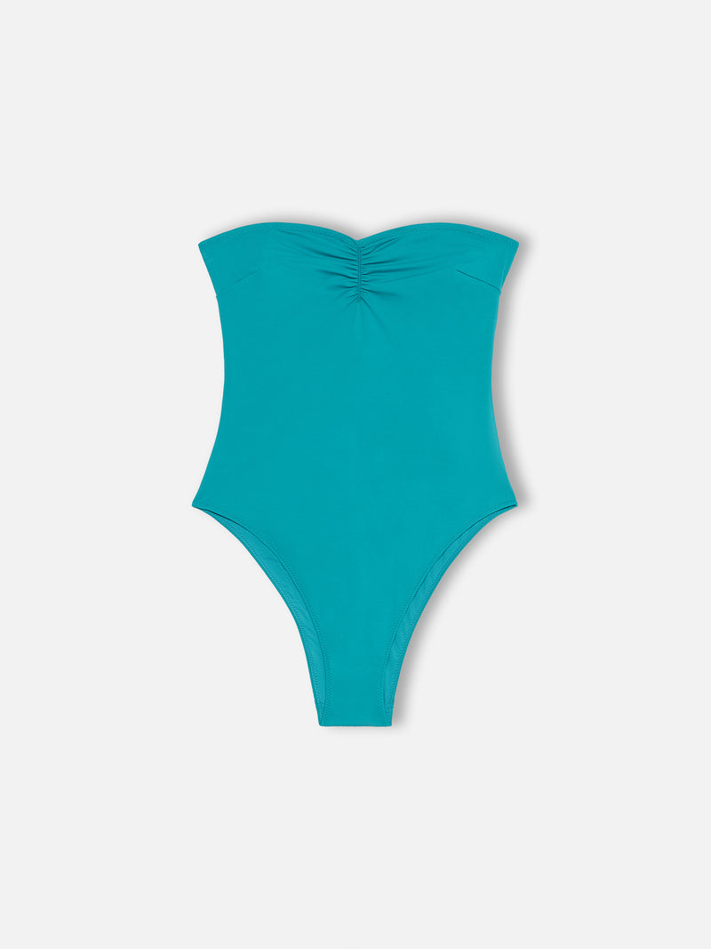 Women teal green strapless one piece swimsuit Soleil