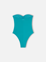 Women teal green strapless one piece swimsuit Soleil