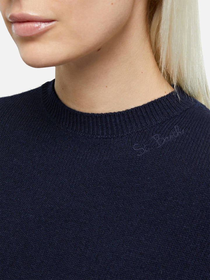Marineblauer Damenpullover aus Kaschmirmischung Sorbonne