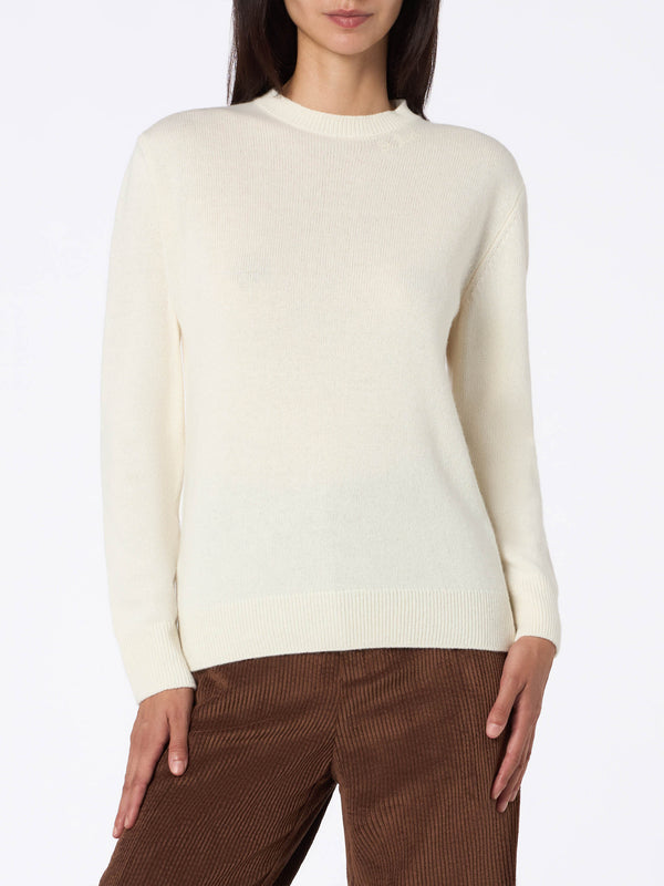 Woman white crewneck cashmere blend sweater Sorbonne