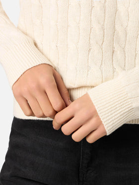 Damenpullover Sorbonne aus cremeweißer Kaschmirmischung mit Zopfmuster