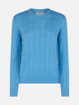 Woman cashmere blend cable knit dust blue sweater Sorbonne