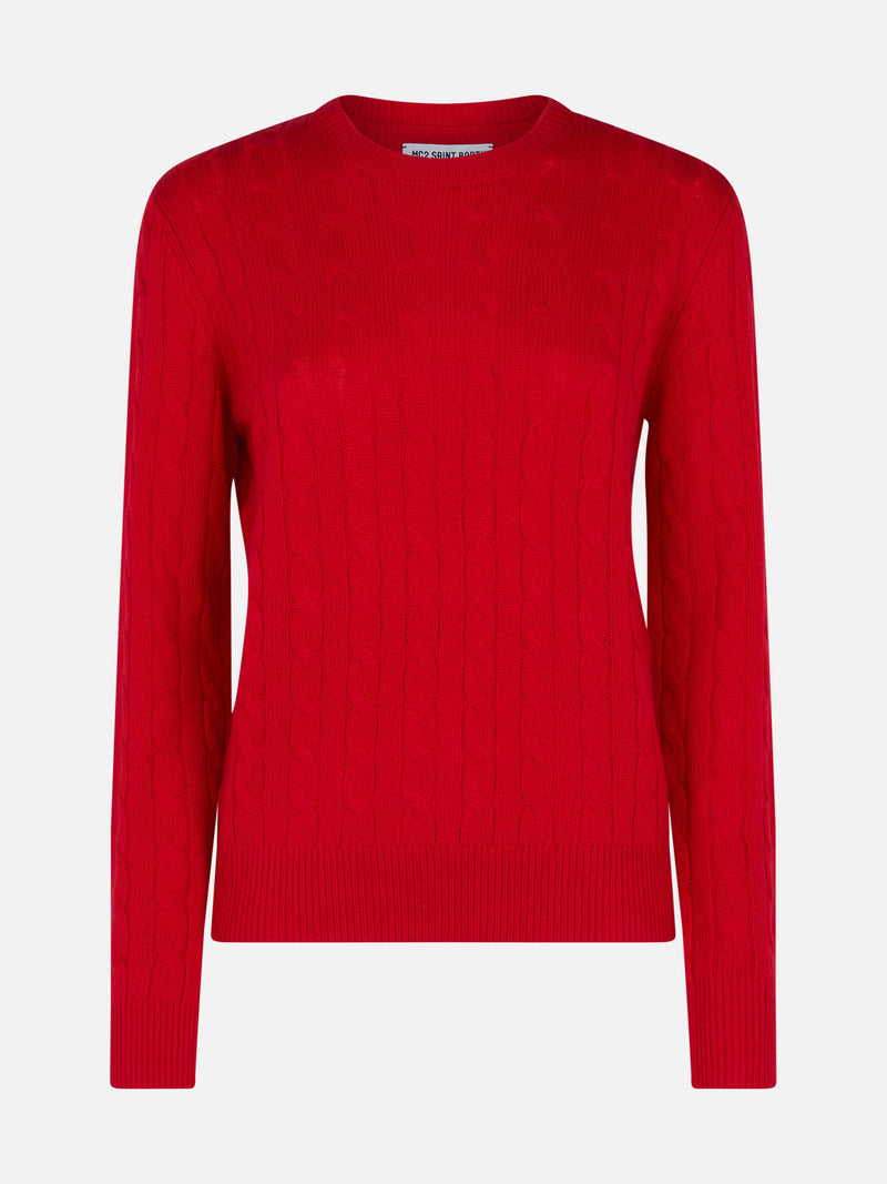 Woman cashmere blend cable knit red sweater Sorbonne