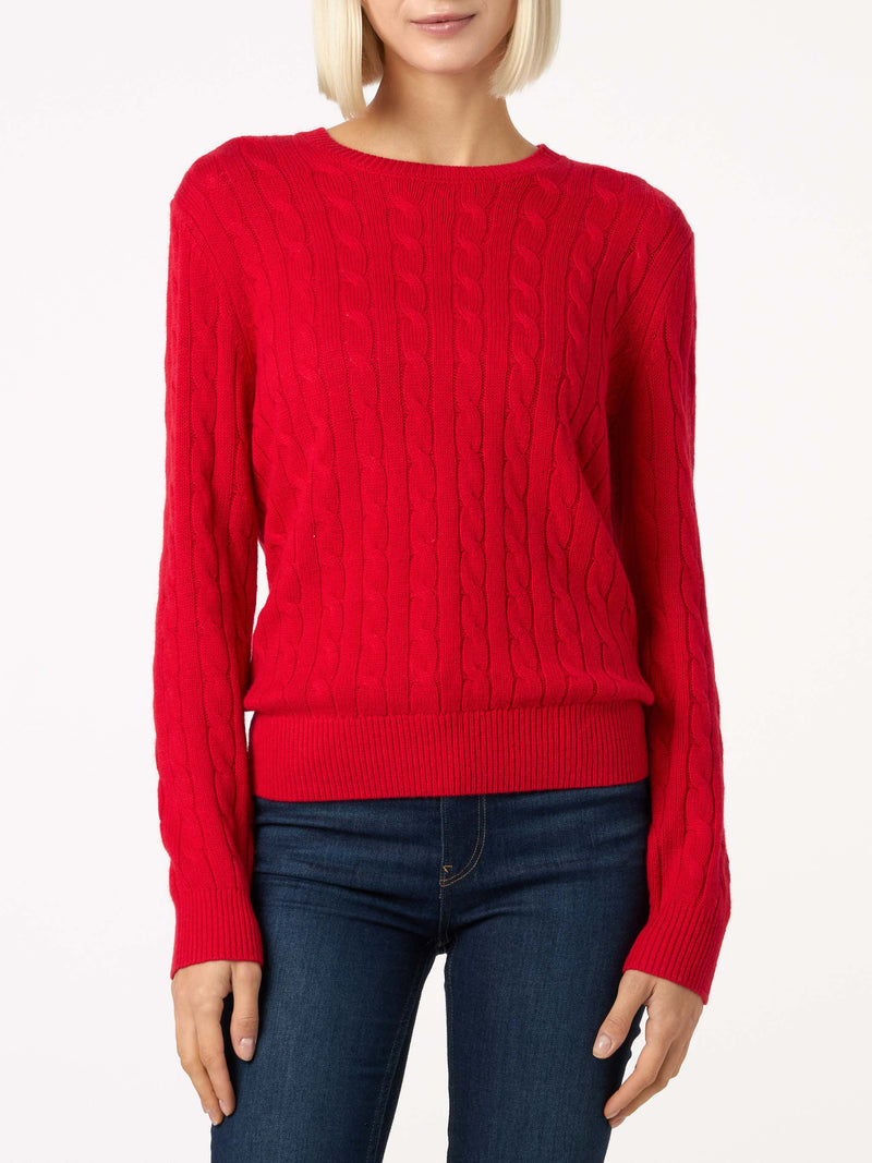 Woman cashmere blend cable knit red sweater Sorbonne