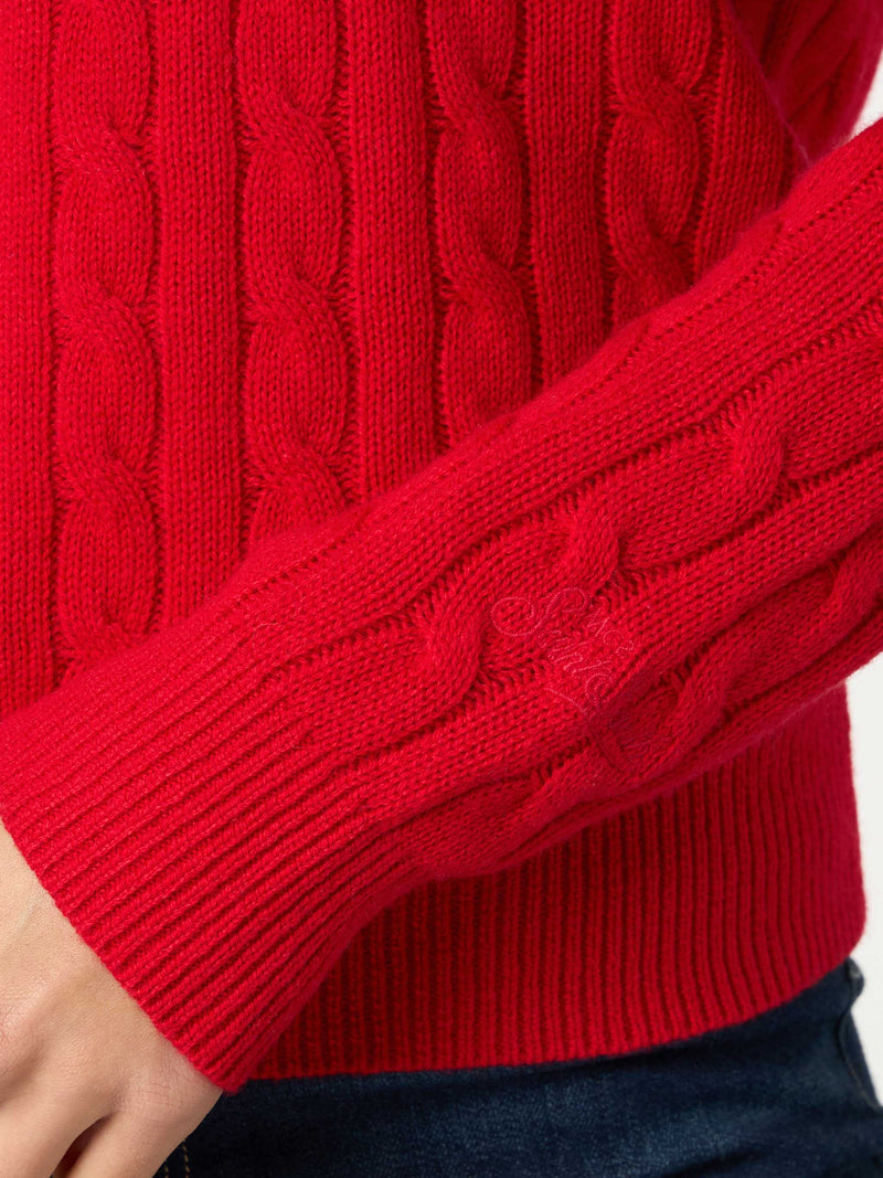 Woman cashmere blend cable knit red sweater Sorbonne