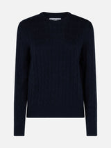 Woman cashmere blend cable knit navy blue sweater Sorbonne