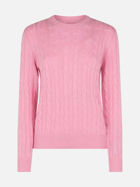 Woman cashmere blend cable knit pink sweater Sorbonne