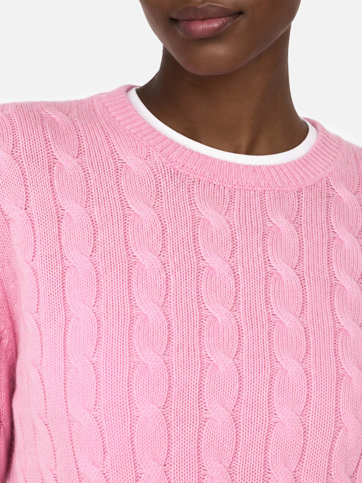 CASHMERE BLEND cable knit pink sweater Sorbonne