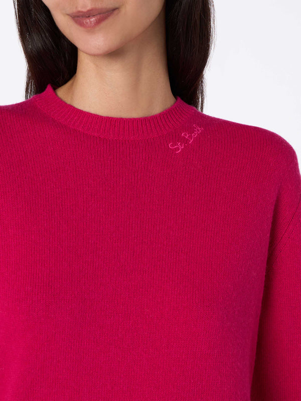 Fuchsiafarbener Pullover Sorbonne aus Kaschmirmischung für Damen