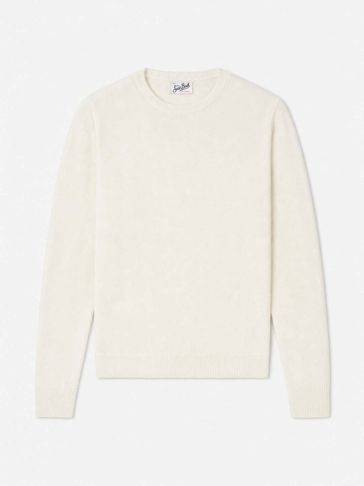 Off white Sorbonne cashmere crewneck sweater with logo embroidery