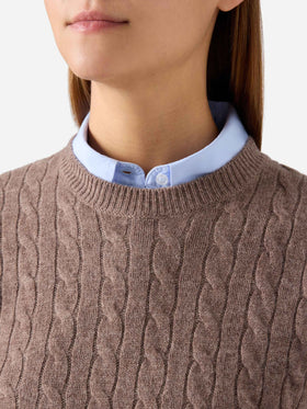Jersey de punto de cuello redondo en lana Nut Sorbonne con punto trenzado 