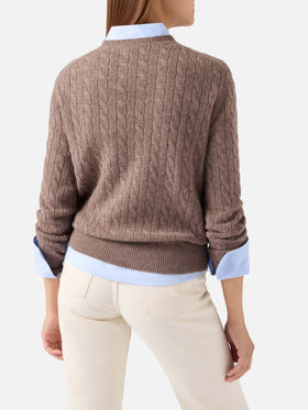 Jersey de punto de cuello redondo en lana Nut Sorbonne con punto trenzado 
