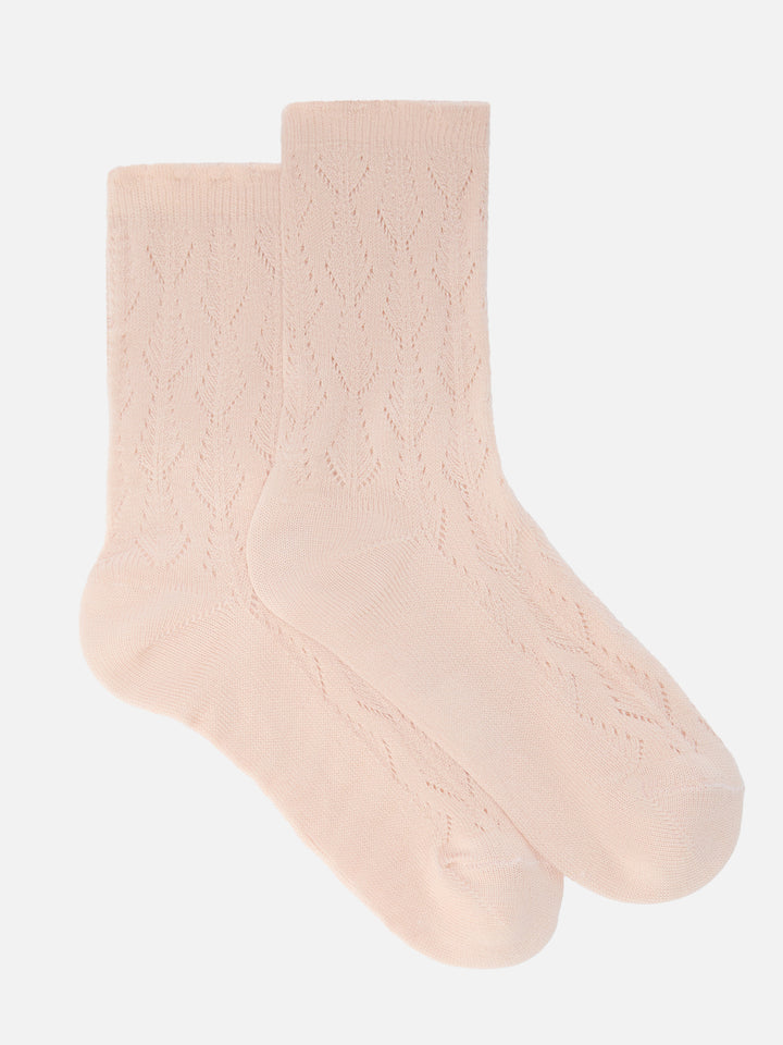 Socken mit rosa Sangallo-Blattstich