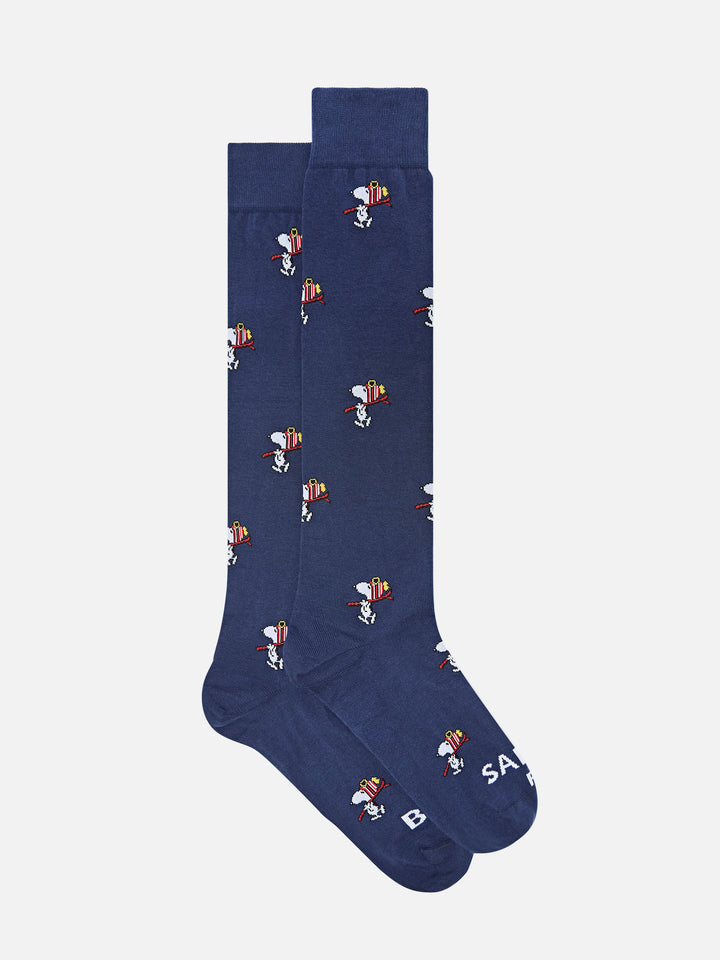 Calzini blu navy con jacquard di Snoopy sugli sci | Special edition