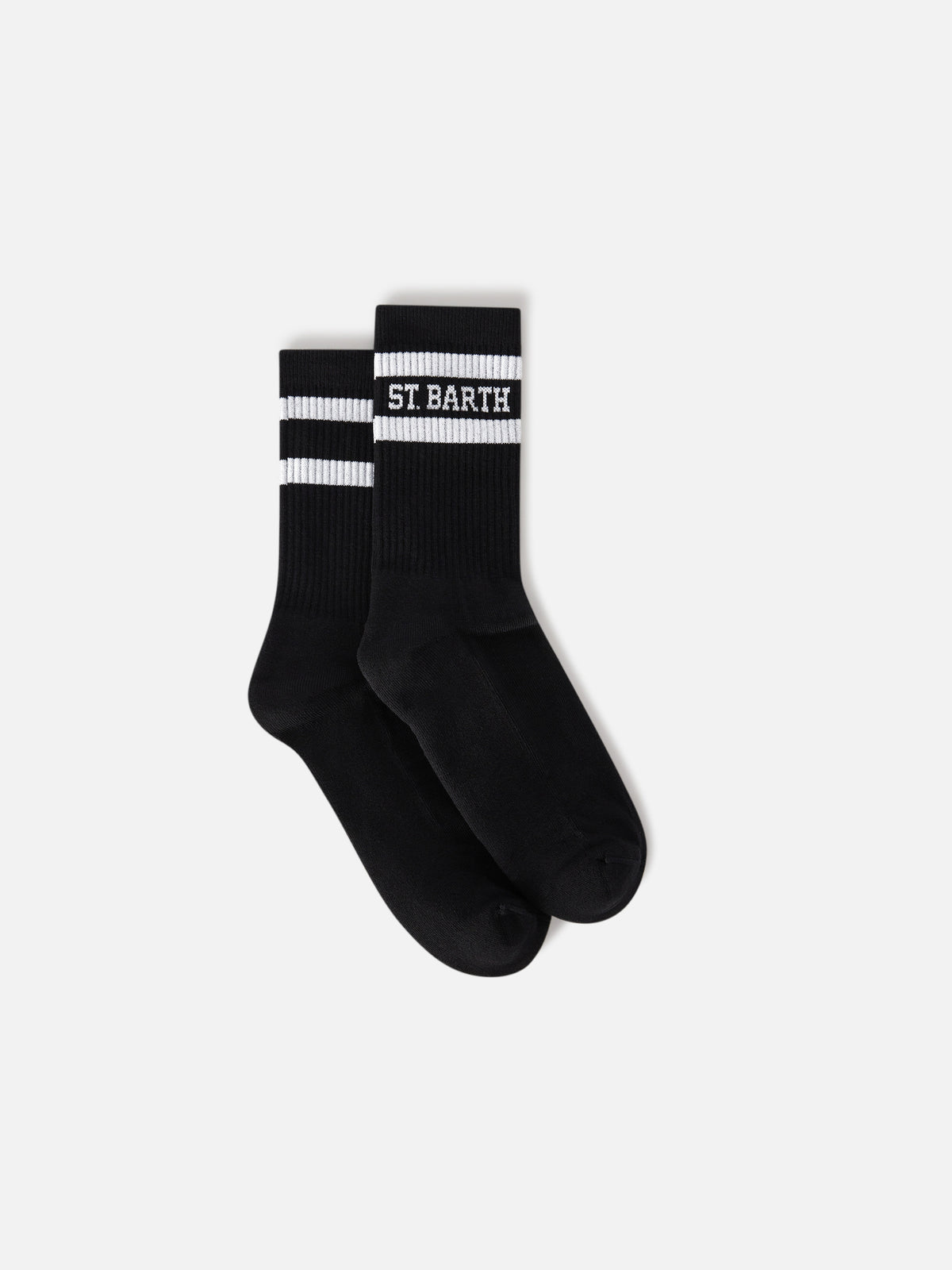 Calzini sport neri in cotone con lettering St. Barth