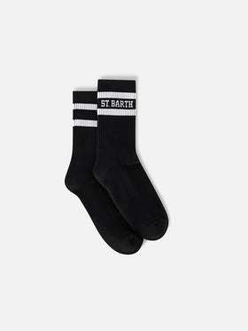 Calzini sport neri in cotone con lettering St. Barth