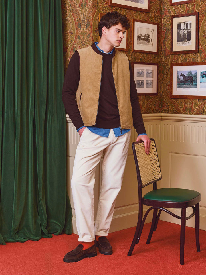 Chaleco reversible Spencer en pana beige con interior marrón 