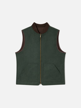 Gilet réversible Spencer en mélange de laine vert militaire 