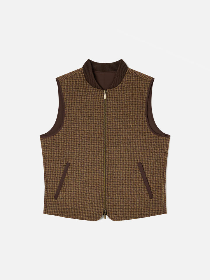 Gilet Spencer marrone reversibile in lana con motivo pied de poule