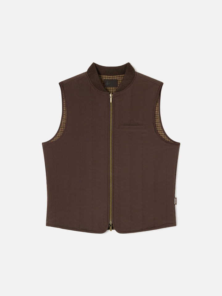 Gilet Spencer marrone reversibile in lana con motivo pied de poule