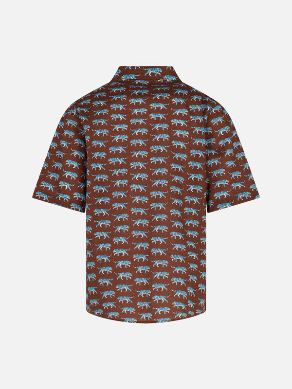 Brown Boy muslin cotton shirt Sharouk with tiger print