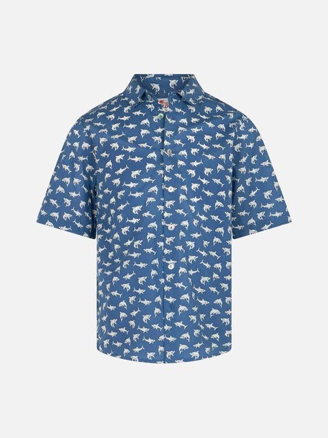 Blue Boy muslin cotton shirt Sharouk with shark print - MC2 Saint Barth
