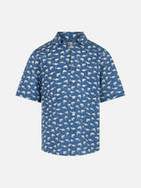 Blue Boy muslin cotton shirt Sharouk with shark print