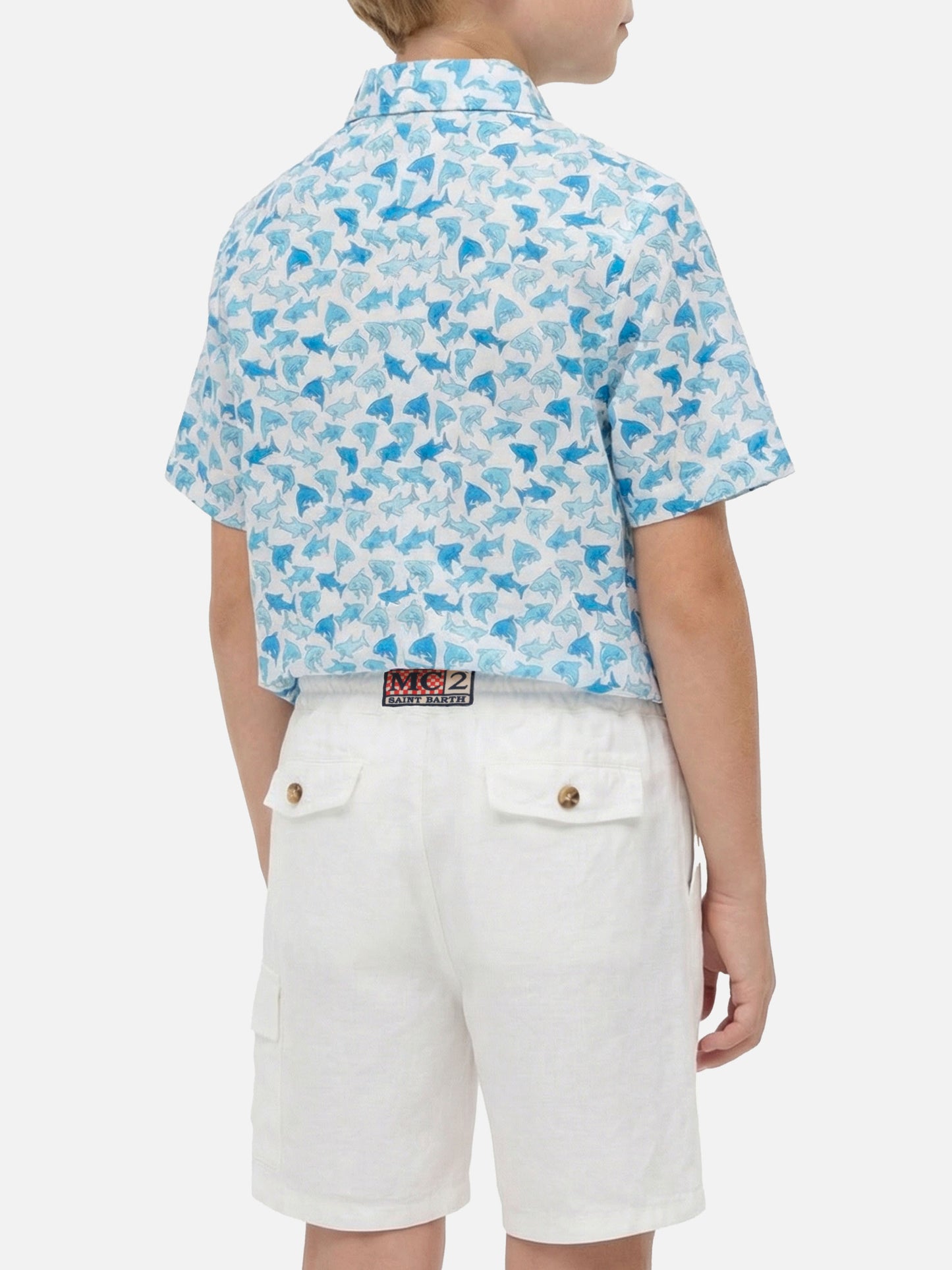 Boy shirt with light blue sharks all over print