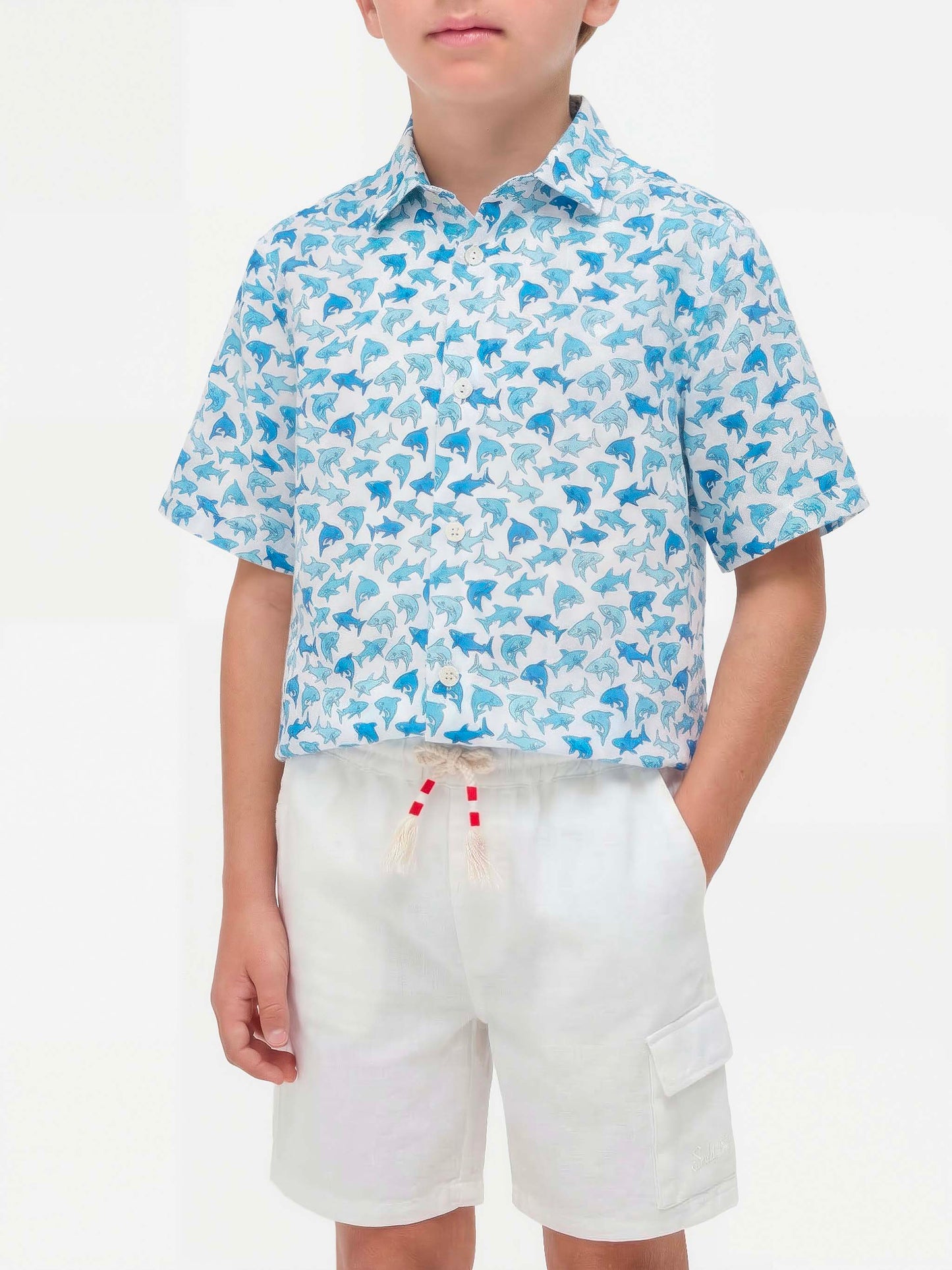 Boy shirt with light blue sharks all over print