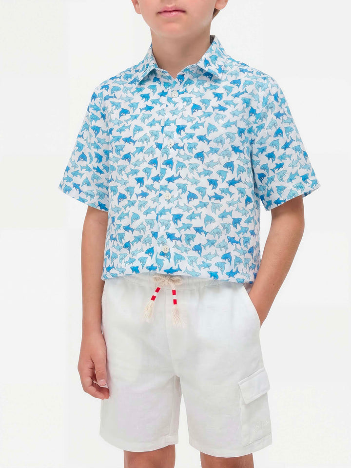 Boy shirt with light blue sharks all over print