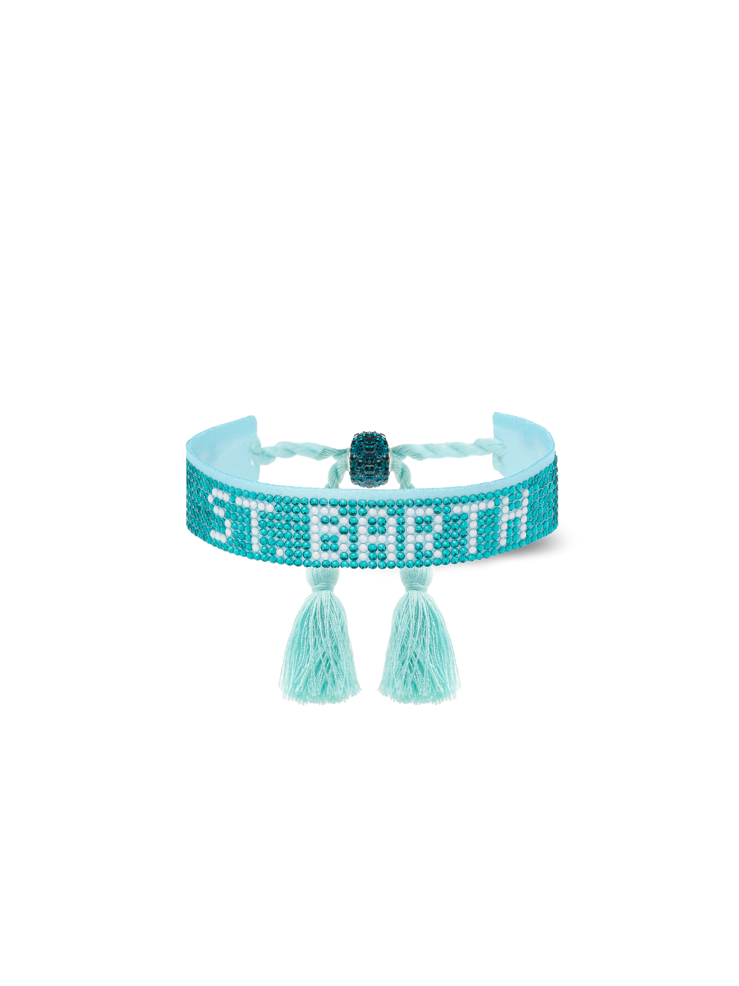 Water green rhinestones bracelet with St. Barth lettering