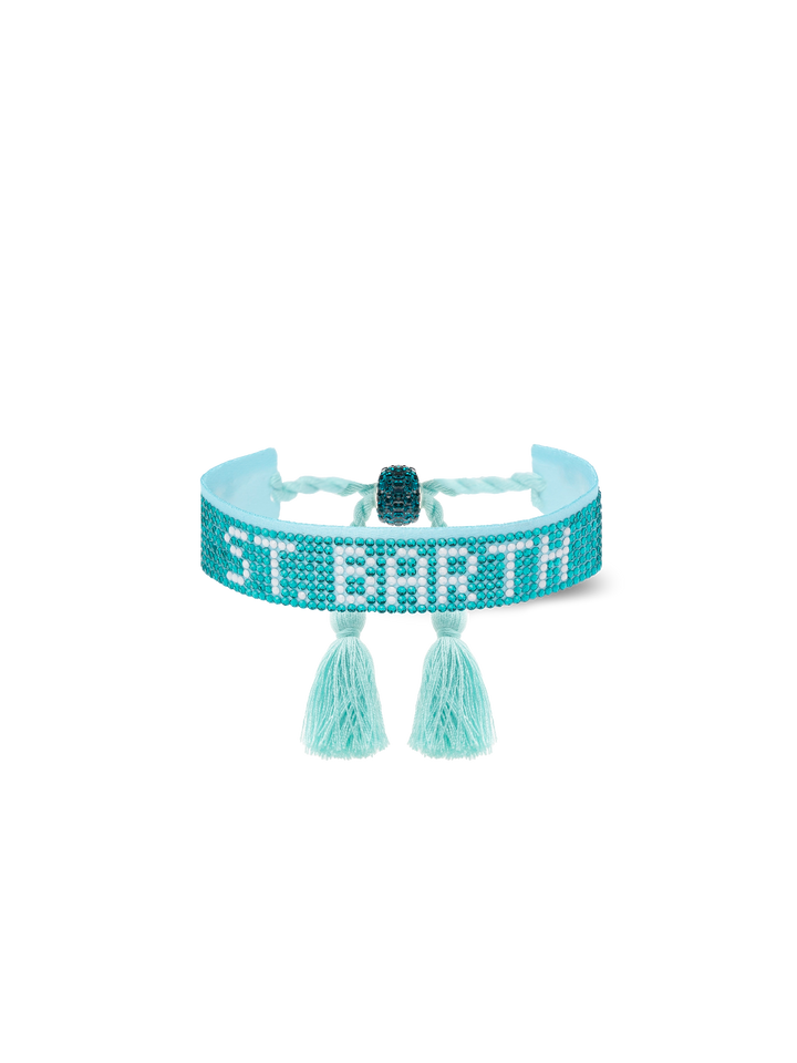 Wassergrünes Strassarmband mit St. Barth Schriftzug