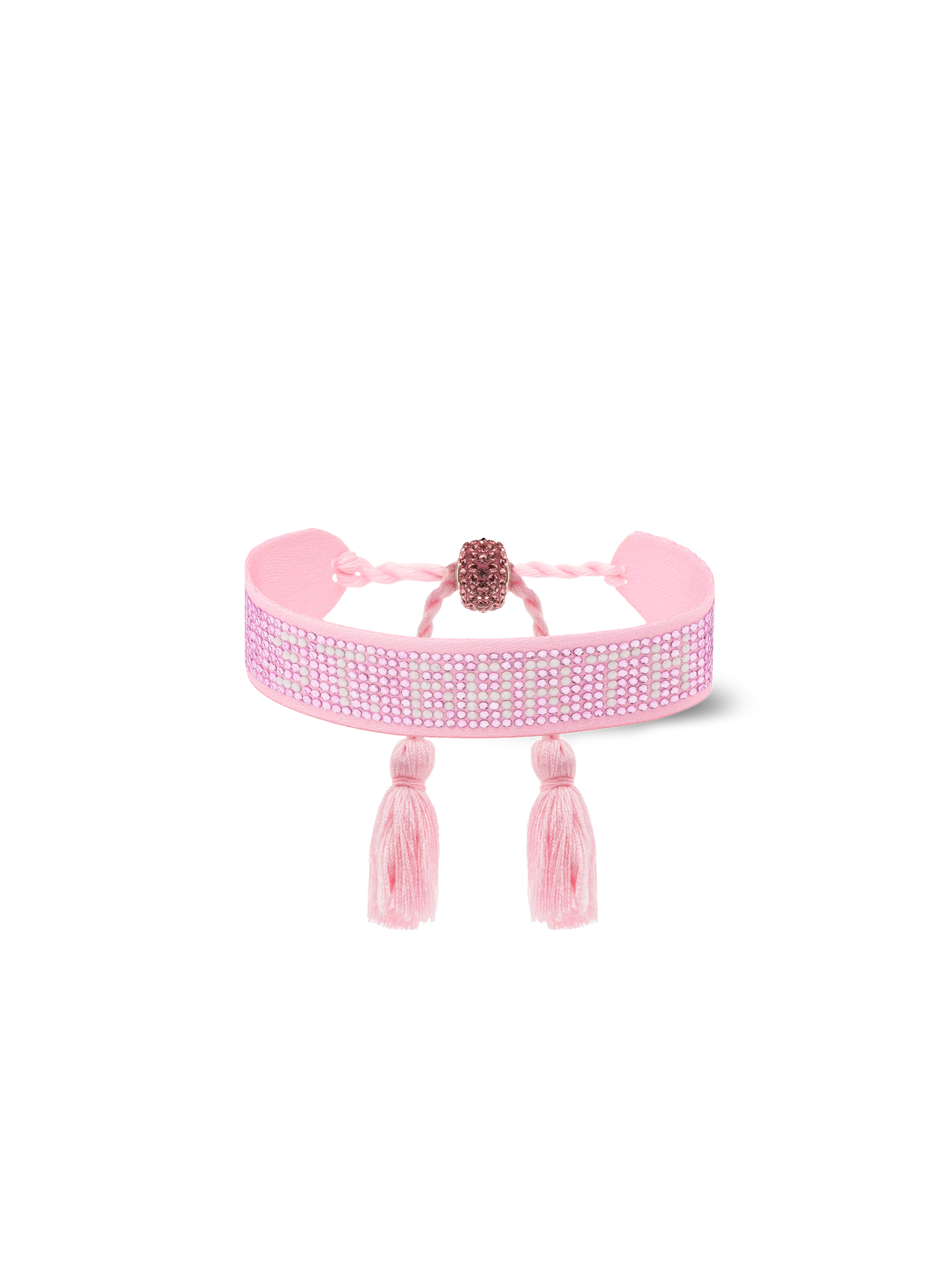 Braccialetto con strass rosa con scritta Saint Barth