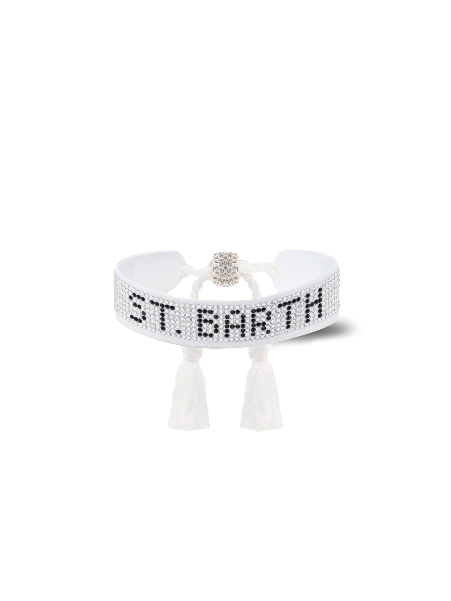 Braccialetto con strass bianchi con scritta Saint Barth