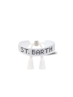 Braccialetto con strass bianchi con scritta Saint Barth