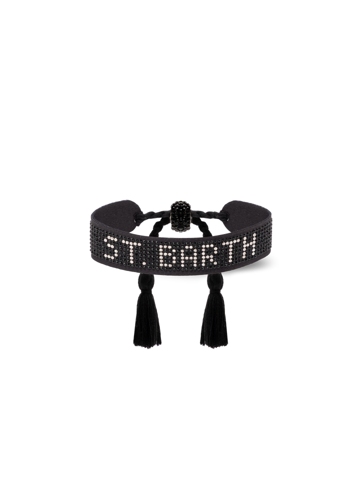 Schwarzes Strassarmband mit St. Barth Schriftzug