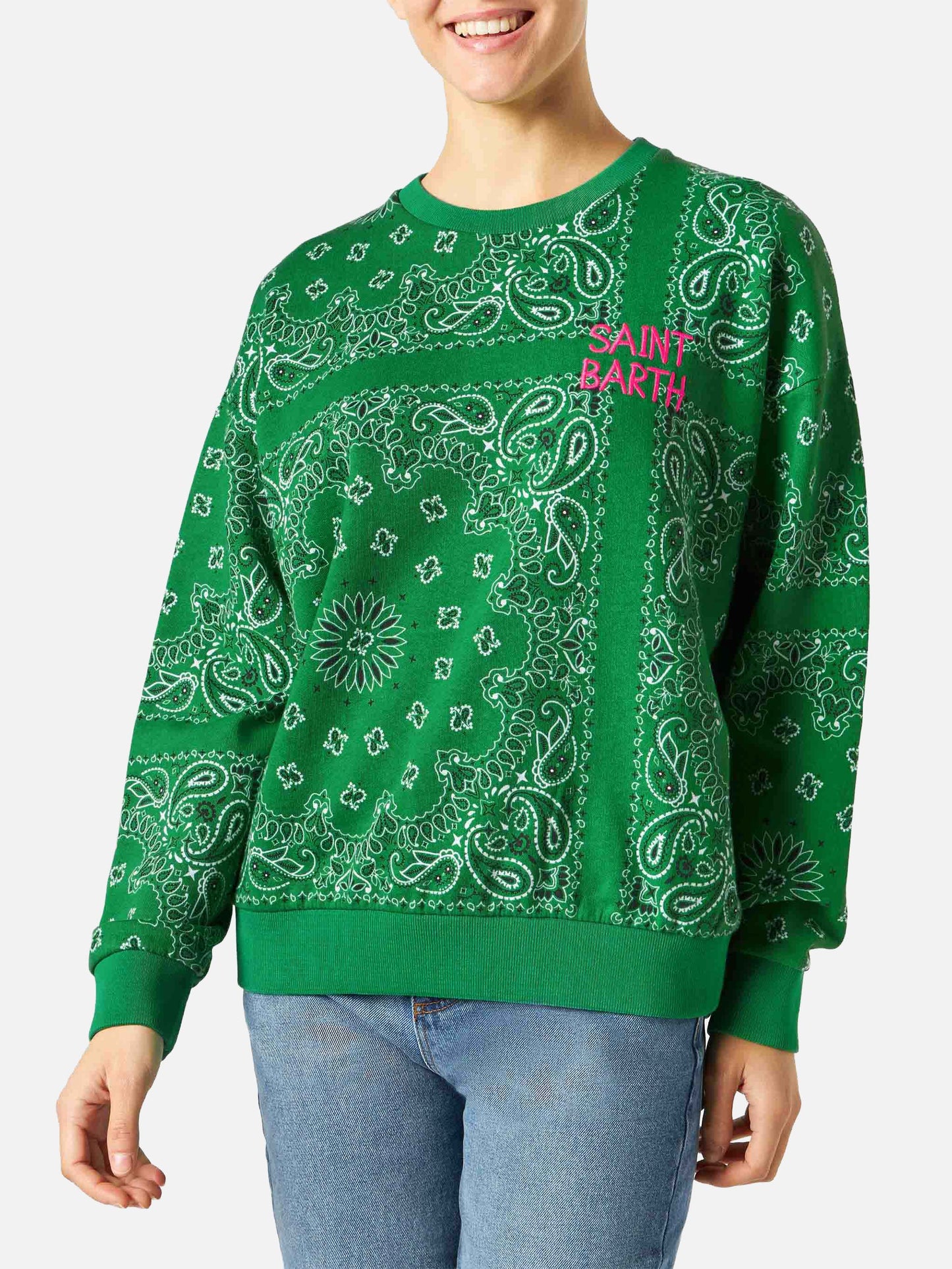 Felpa Stardust in cotone con fantasia bandana verde