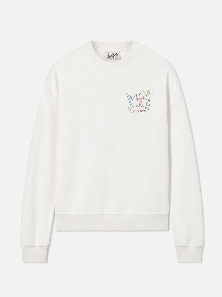 Sudadera Stardust de algodón en blanco con aplicación de strass Après Ski Queen 