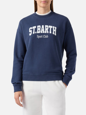 Felpa Stardust in cotone blu con stampa St. Barth sport club