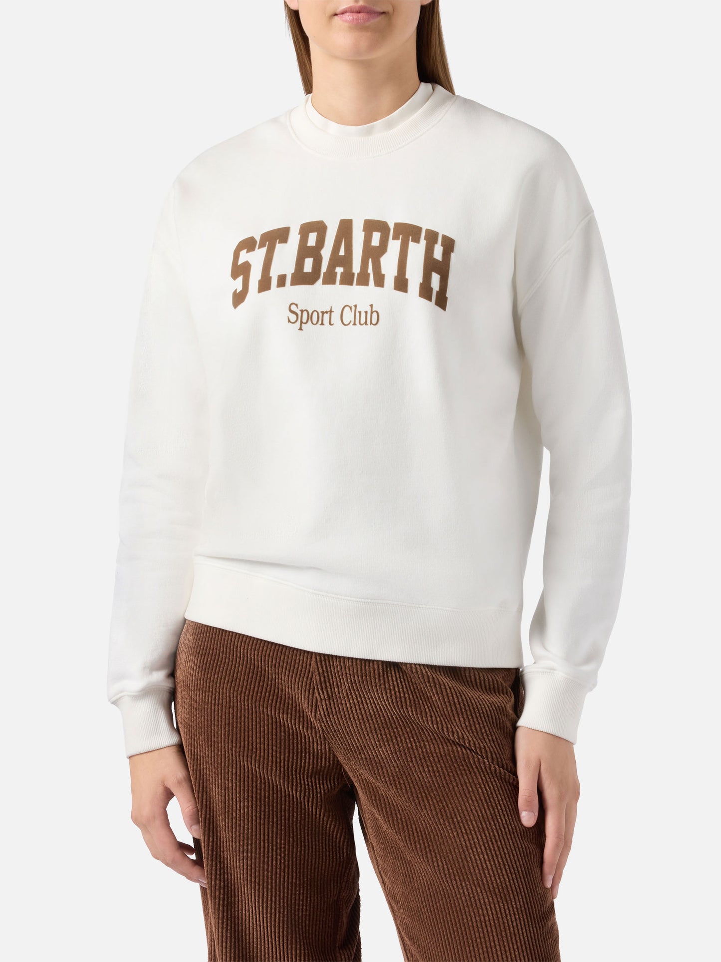 Stardust cotton sweatshirt in white with St. Barth Sport Club flock print