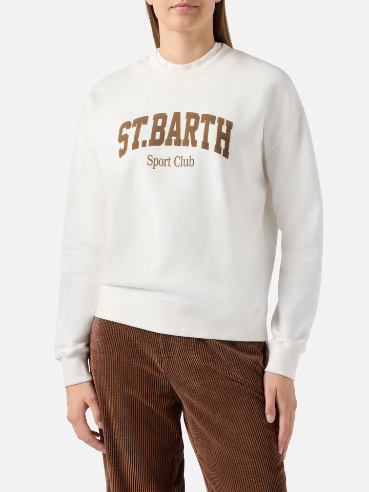 Felpa Stardust in cotone bianco con stampa flock St. Barth sport club