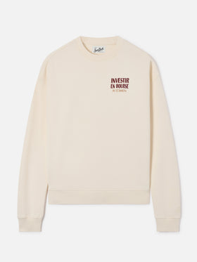 Stardust crewneck sweatshirt in white cotton with Investir en Bourse embroidery
