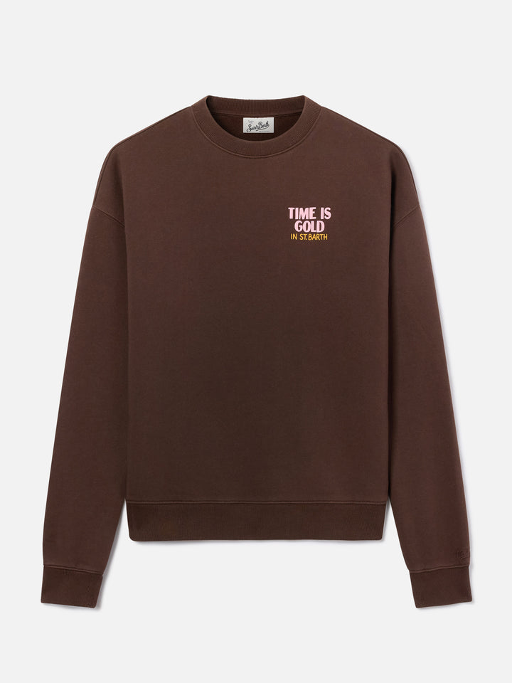 Brown Stardust sweatshirt with Time Is Gold print