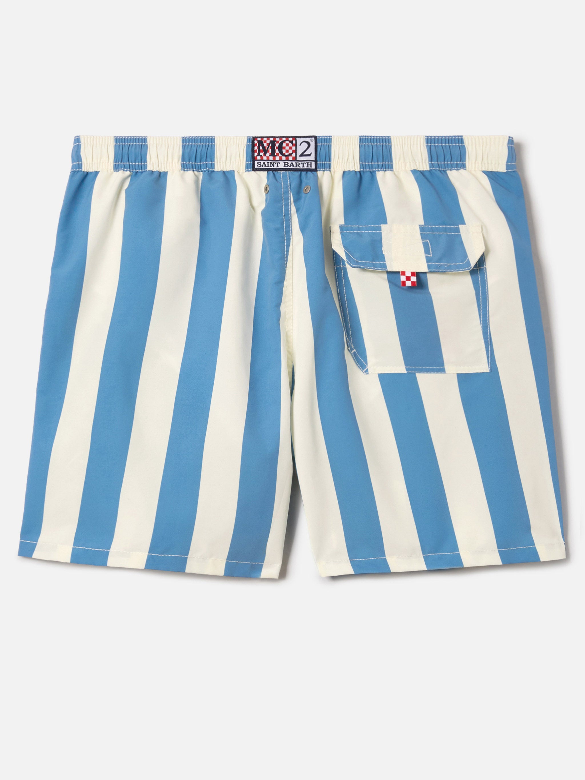 Syros swim shorts with white and light blue stripes – MC2 Saint Barth
